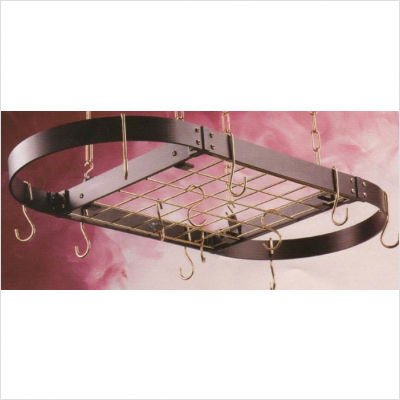 Oval Designer Pot Rack w/ Grid Color: Hammered Steel/Chrome