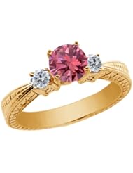 0.95 Ct Round Pink and G/H Diamond 925 Yellow Gold Plated Silver 3-Stone Ring