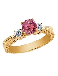 0.99 Ct Round Pink and G/H Diamond 925 Yellow Gold Plated Silver 3-Stone Ring