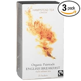 Hampstead Tea Organic Fairtrade English Breakfast Tea, 25-Count Boxes (Pack of 3)