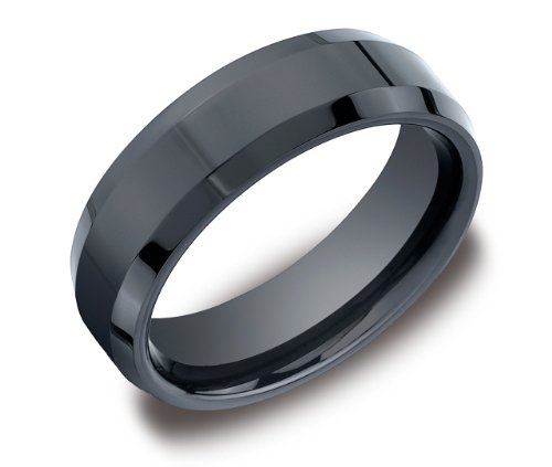 Mens Ceramic 7mm Comfort Fit Wedding Ring Band High Polished with Beveled Edges, Size 13