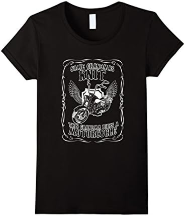 Women's Grandma Motorcycle Shirt Hardcore Knitting Bike Angel Wings Small Black