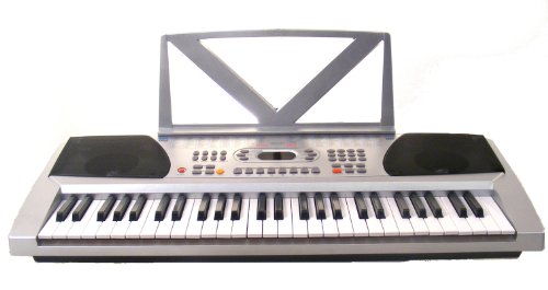 54 Keys Keyboard Student Electronic Digital Piano - With notes Holder - Silver - with AC Adapter & DirectlyCheap(TM) Translucent Blue Medium Pick