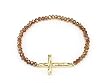 Goldtone Topaz-Colored Crystal Bead Cross Charm Stretch Bracelet Fashion Jewelry