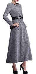 Wool Spring Belted Floor Length Maxi Dress 