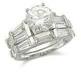 2.75 Carats Silver Cubic Zirconia Engagement Ring and Wedding Band