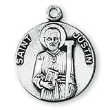 Sterling Silver Saint Justin Medal and 18-inch Chain