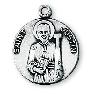 Sterling Silver Saint Justin Medal and 18-inch Chain