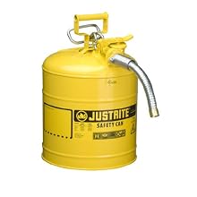 Justrite AccuFlow 7250230 Type II Galvanized Steel Safety Can with 1" Flexible Spout, 5 Gallons Capacity, Yellow