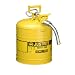 Justrite AccuFlow 7250230 Type II Galvanized Steel Safety Can with 1" Flexible Spout, 5 Gallons Capacity, Yellow