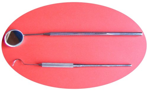 Set: Dentalspiegel ( Vergrößerungsspiegel ) + Zahnsonde ( rund )