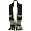 Winter Cable Knit Stripe Long Fringe Scarf Shawl Ski Hat with Pockets Mitten Black