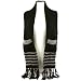 Winter Cable Knit Stripe Long Fringe Scarf Shawl Ski Hat with Pockets Mitten Black