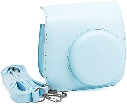 Angeka PU Leather Case Bag for Fujifilm Instax Mini 8 Blue Instant Film Camera Bag With Pocket And Adjustable Strap (Blue)