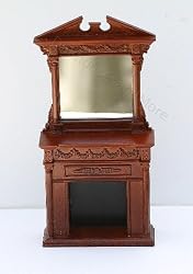 SALE!!! Dollhouse Miniature Walnut Fireplace with Mirror