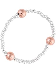 Sterling Silver Stretch Anti-Tarnish Bracelet w/ Rose Colored Sterling Silver Beads AWSS-75-013