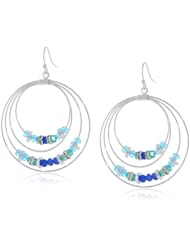 Nine West "Soda Shop" Silver-Tone Teal Blue Orbital Hoop Earrings