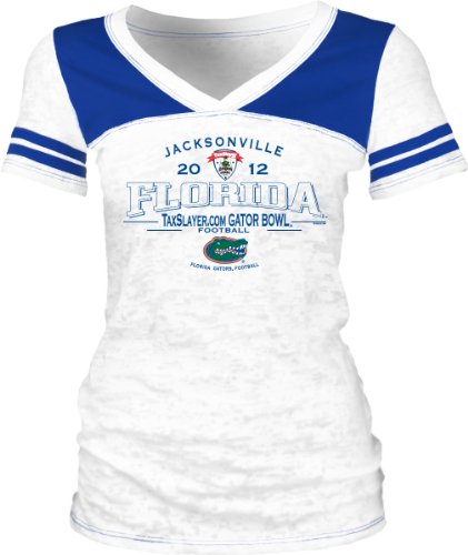 NCAA Women's Florida Gators 2012 Gator Bowl Jr Burnout V-Neck (White/Royal, X-Large)