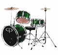 GP50 3-Piece Junior Children's/Kids Starter Drum Set with Sticks - Metallic Green