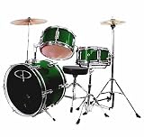 GP50 3-Piece Junior Children's/Kids Starter Drum Set with Sticks - Metallic Green