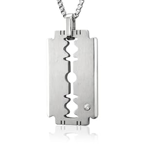 Mens Stainless Steel Blaze Plate Diamond Pendant Necklac