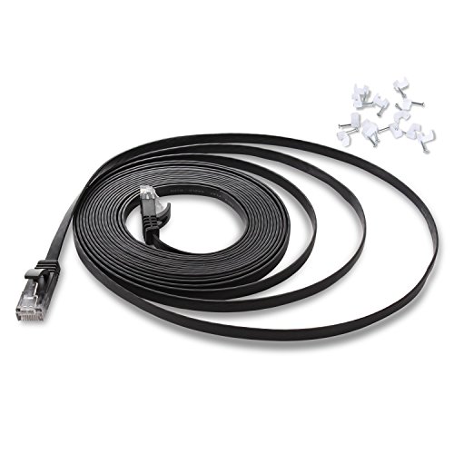 Ethernet Cable Cat6 Flat 35 ft with Cable Clips, jadaol Network Patch Cable with Rj45 Connectors - 35 Feet Black (10 Meters)