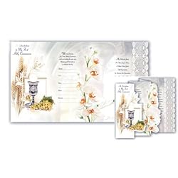 100 First Communion Invitaciones in Spanish: Quad-Fold, 5.5" x 3.5", Envelopes Included, Made in Italy!