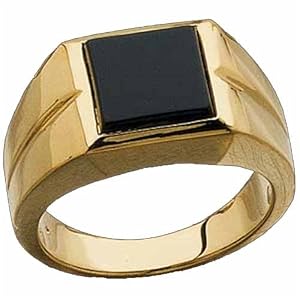 14Kt Yellow Gold Table Cut Black Genuine Onyx