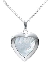 Sterling Silver Mother-of-Pearl Heart Locket, 18"