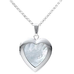 Sterling Silver Mother-of-Pearl Heart Locket 18″