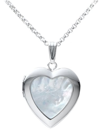 Sterling Silver Mother-of-Pearl Heart Locket, 18