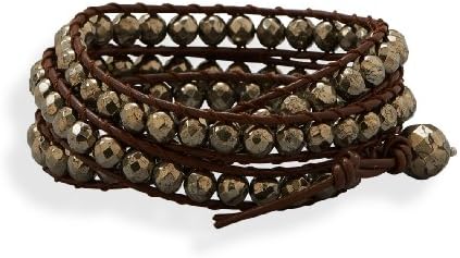 23" Leather and Pyrite Wrap Bracelet