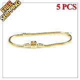 1 Buy = 5PCS 20CM(7.8) Gold Plated Alloy Bracelet Base Chains, Crowned O, High Quality With Golden Brightness, Matching Lampwork Murano Glass Beads for European Style Bracelets and Necklaces, Well Compatible with Pandora, Troll, Biagi, Caprice, Dione Beads