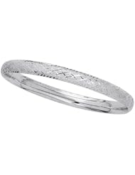 7" 14K White Gold 6.30mm (1/4") Polished Texture Diamond Shape Design Top Round Domed Fancy Bangle Bracelet w/ Clasp