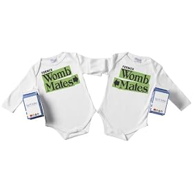 Spoilt Rotten - Former Womb Mates Twin Set Babygrows / Bodysuit Alternative Baby Clothes 100% Organic Sizes 0-6 months WHITE + in funky Milk Carton