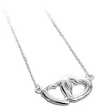 Sterling Silver Double Interlocking Connected Open Hearts Necklace 16in