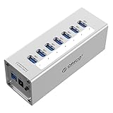 【日本直営店】ORICO 7ポートusbハブ電源付き usb hub セルフパワー 3.0 高速ハブ acアダプター付き アルミ製 VL812チップ搭載 シルバー A3H7
