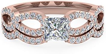 0.90 Ct Princess Cut Natural Diamond Gold Wedding Sets For Women 14K GIA Certified (H Color, SI2 Clarity)