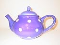 Ronnie's Terramoto Ceramic, Teapot 6 Cup, White Polka Dots on Royal Blue Base