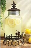 Fleur De Lis Hexagonal Glass And Metal Drink Dispenser