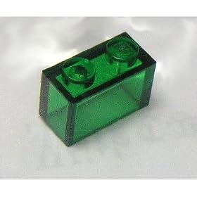 Lego Building Accessories 1x2 Transparent Green Brick without Pin, Bulk Pack - 50 Pieces