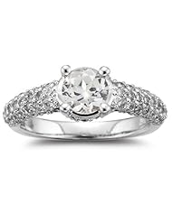 1.13 Cts Diamond & 0.91 Cts White Sapphire Ring in 14K White Gold