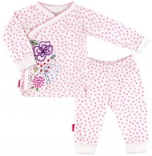 Kushies Organic Baby Girls' Blue Banana Garden Party Long Sleeve 2 Piece Set 12 Months Pink Floral On White