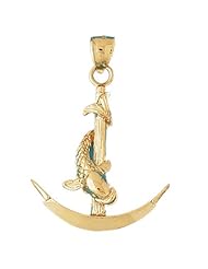 CleverEves 14K Gold Pendant Anchor with Fish 3-D 9 - Gram(s)