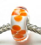 (Free Shipping Beads Charms Jewelry Sale) .925 Stamped Silver Core White Glass with Orange Hawaiian Flowers Murano Glass Beads Charms Fit Pandora Chamilia Biagi Trollbeads Bracelets Design Your Own Jewelry