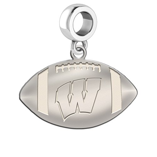 Wisconsin Badgers Sterling Silver Football Cut Out Drop Charm Fits All European Style Charm Bracelets