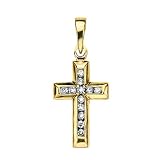 14K Yellow Gold 0.12 ct. Diamond Cross Pendant with Chain (Higher Quality)