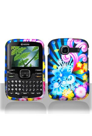 Hard Snap-on RUBBERIZED Shield With NEON FLORAL Design Faceplate Cover Sleeve Case for KYOCERA S2300 LOFT/TORINO (METROPCS) [WCL130]