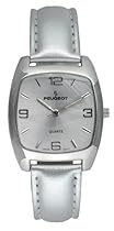 Peugeot Ladies Genuine Leather Silver Metallic Leather Fashion Strap Watch with a Matching Color Dial