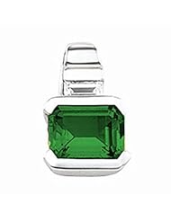 14K White Gold Emerald Cut Chatham Created Emerald and Diamond Pendant -- LIFETIME WARRANTY